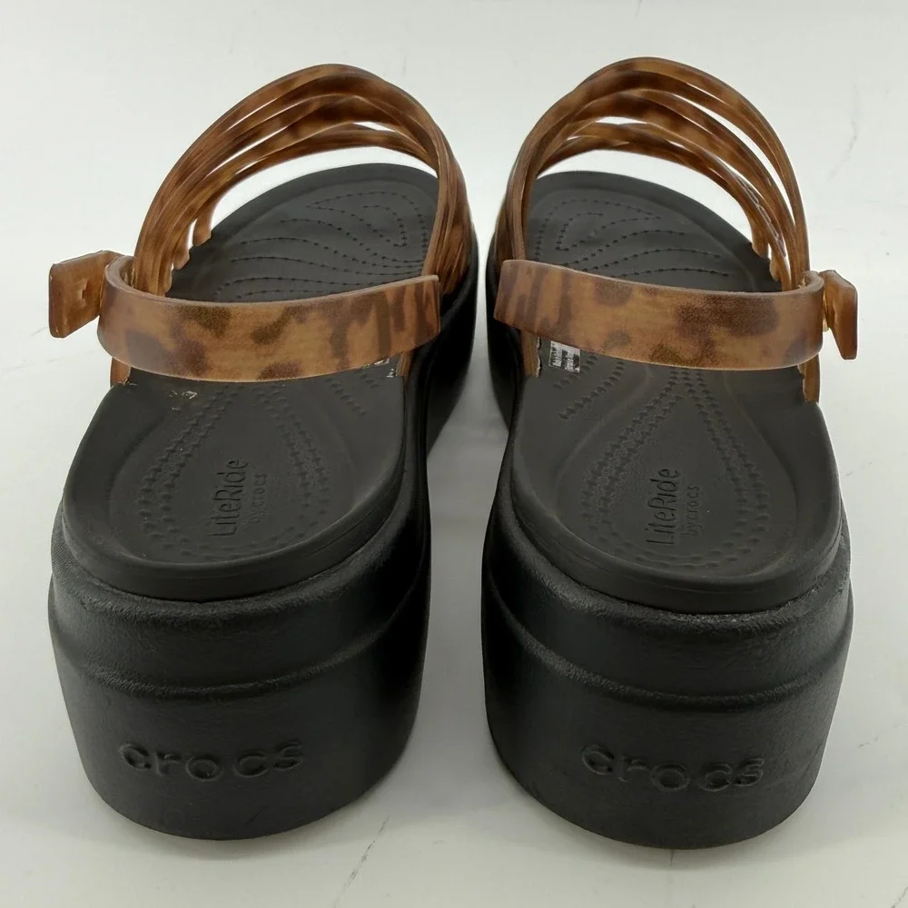 Crocs Brooklyn Strappy Low Wedge Sandal Black Tortoise Women 7 Platform Y2K